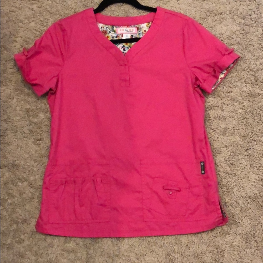 KOI hot pink scrub top